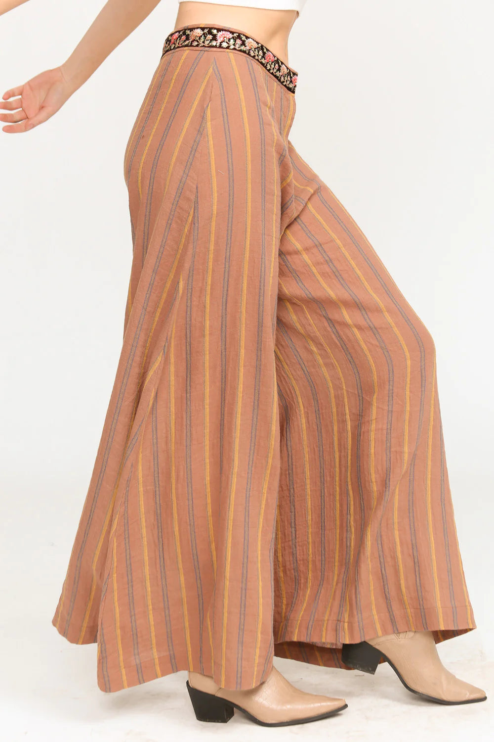 Striped Pants With Floral Waist Detail