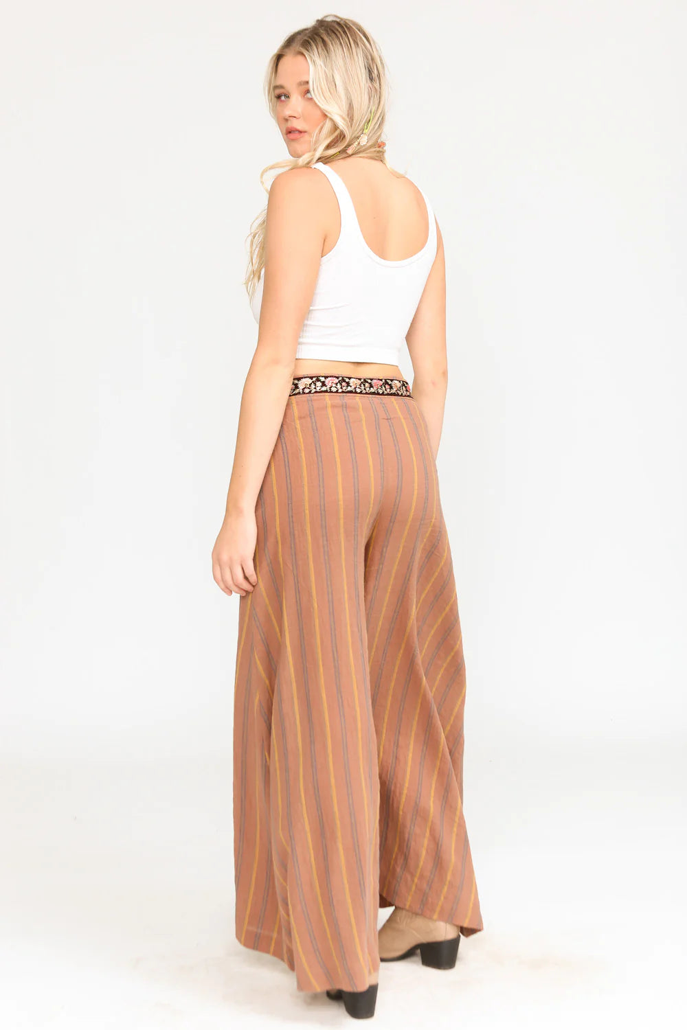 Striped Pants With Floral Waist Detail