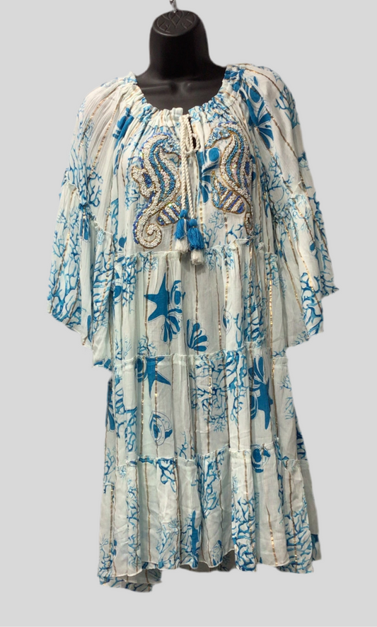 Beaded Seahorse Design Dress (in 3 colors)