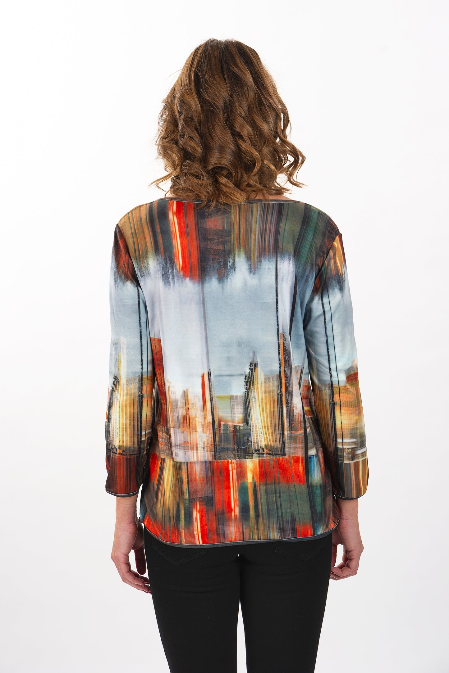 Reversible Urban Skyline 3/4 Sleeve Knit Top