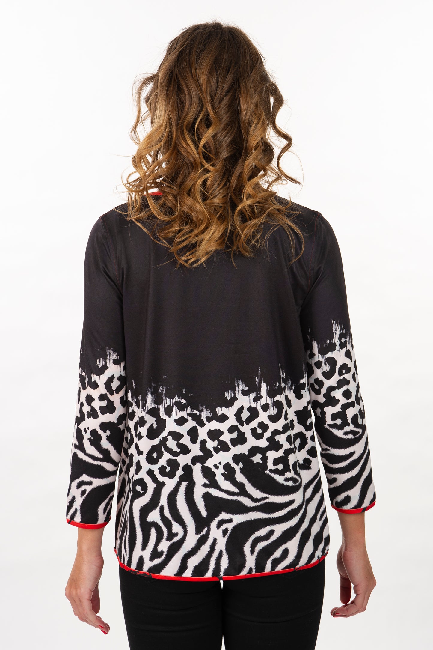 Reversible Black Animal Mix 3/4 Sleeve Knit Top