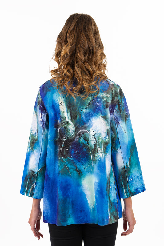 Reversible Blue Abstract / Black & White High Collar Jacket