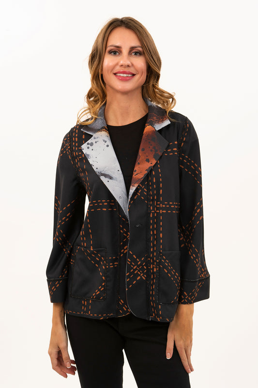 Reversible Black Stitch/Abstract Earth Lapel Jacket