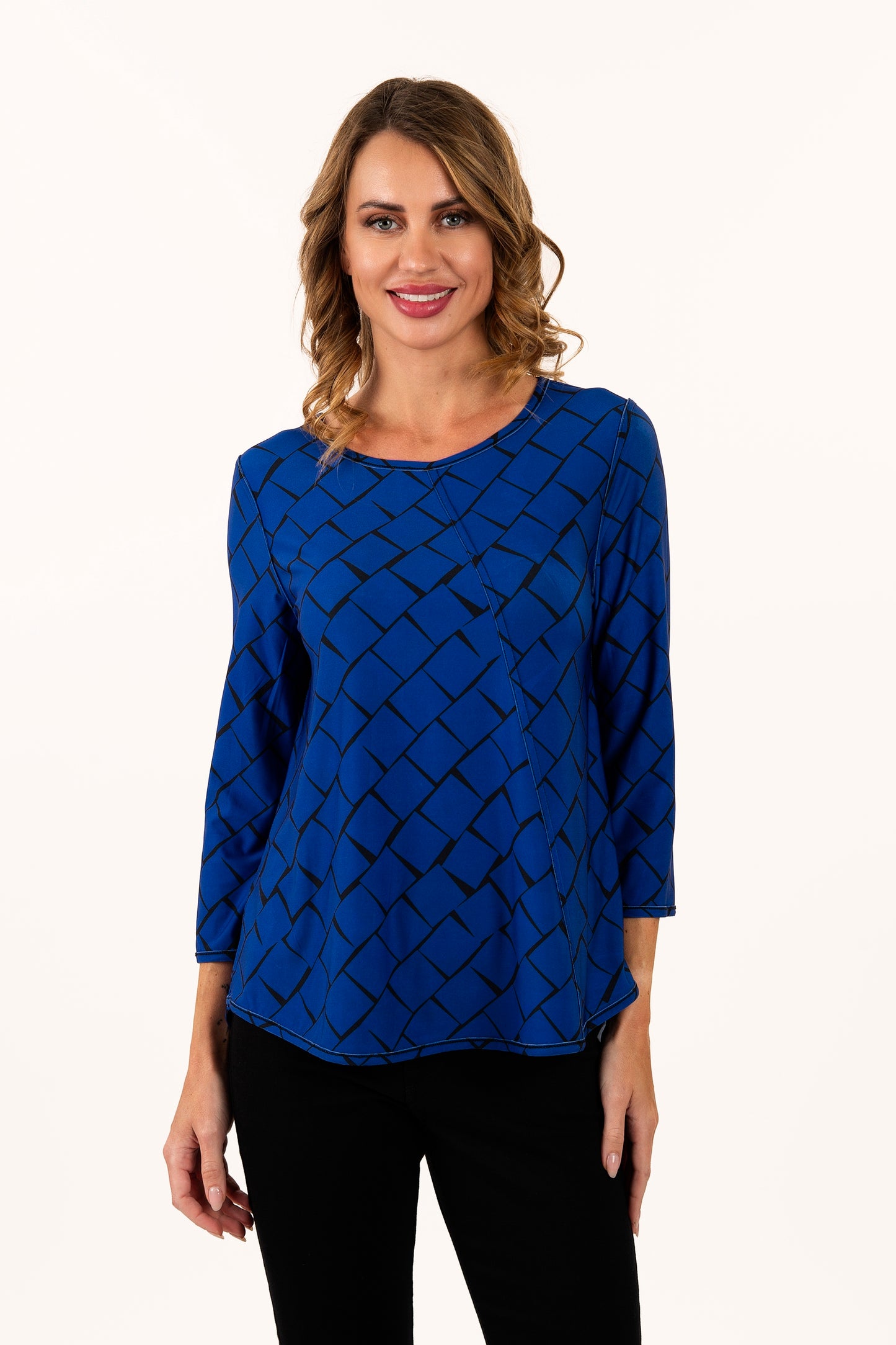 Reversible Royal Blue/Abstract Multi Long Sleeve Knit Top