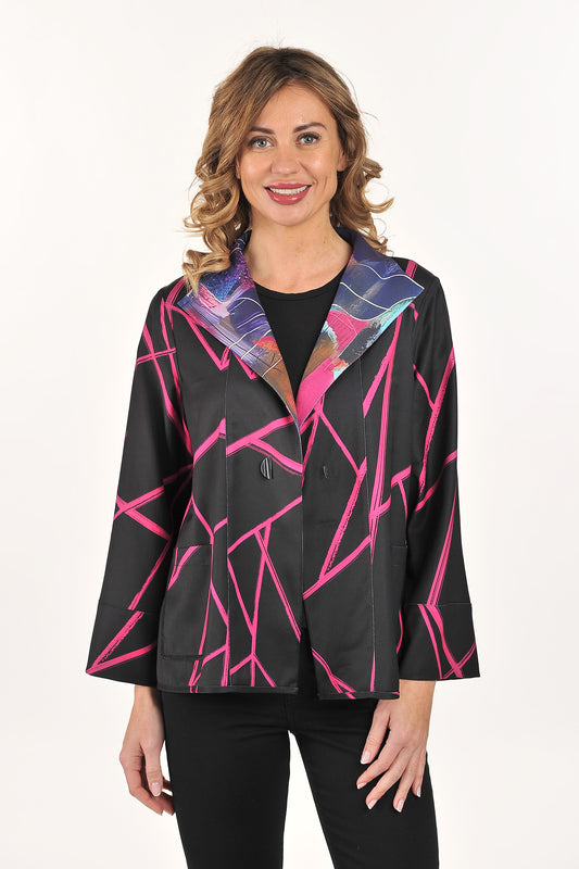 Plum Abstract / Black Fuchsia Pattern REVERSIBLE Jacket
