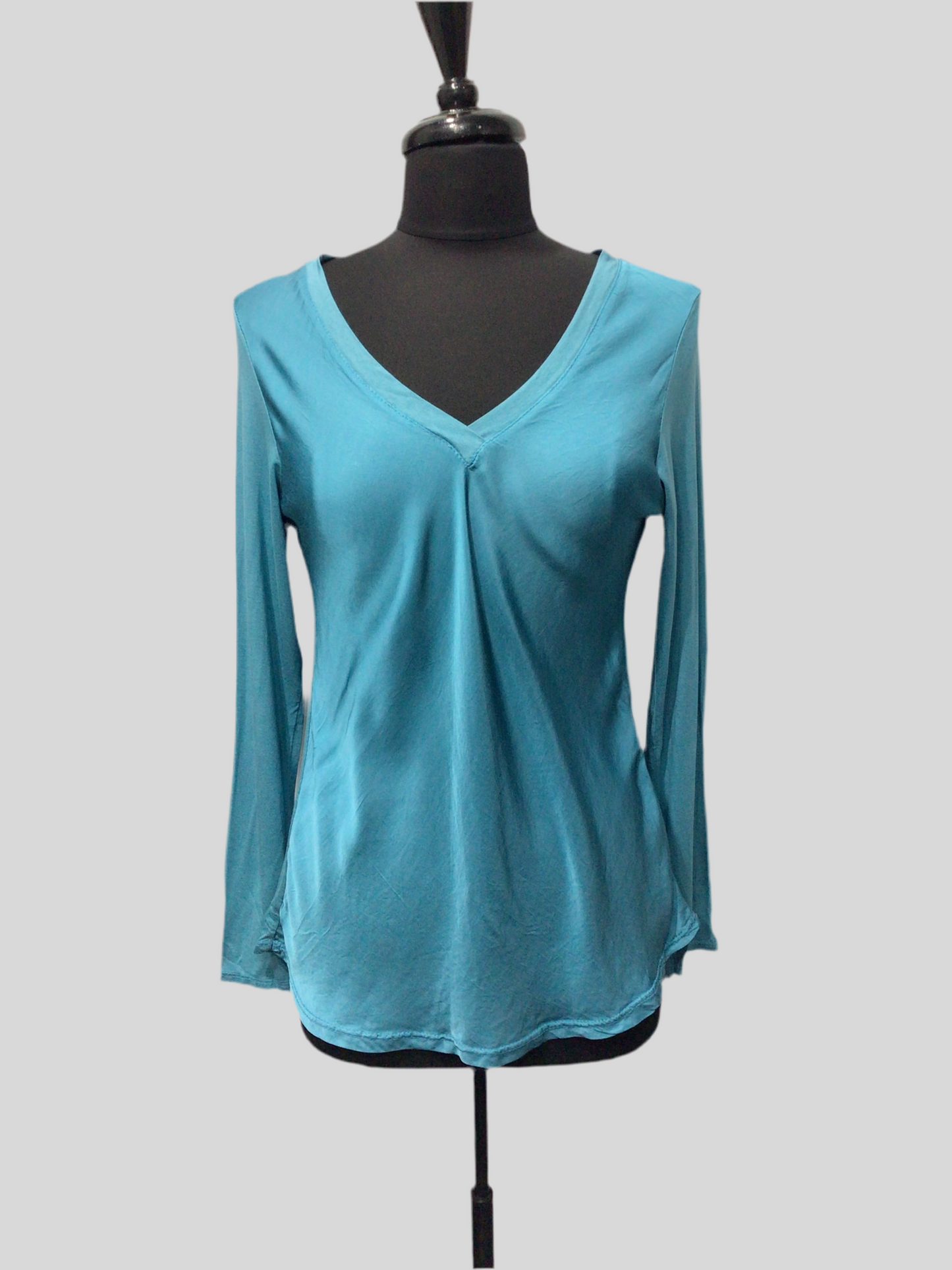 Silky Satin Finish Long Sleeve V-Neck Top