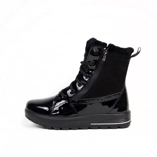 Black Glossy Leather Women's Winter Boots