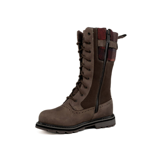 Tall Lace Up Chocolate Winter Boots With Side Zipper