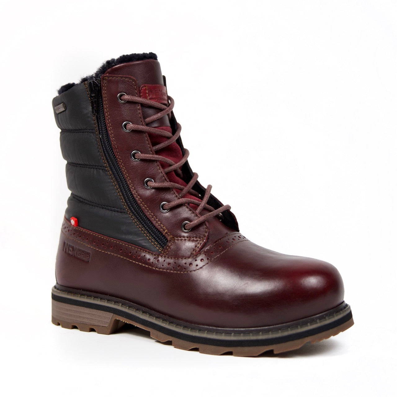 Burgundy Leather Double Zipper Women's Winter Boots