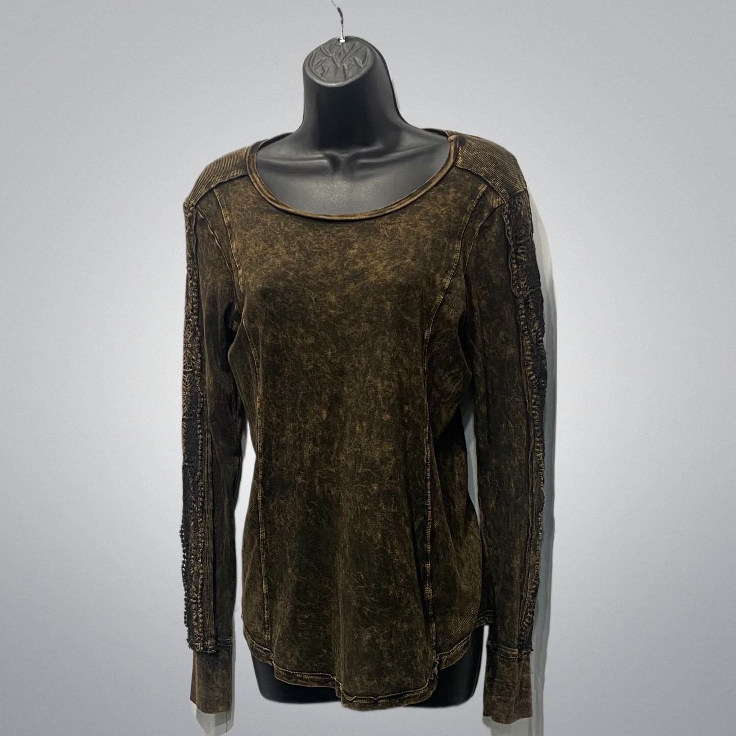 Acid Wash Top With Sleeve Embellishment