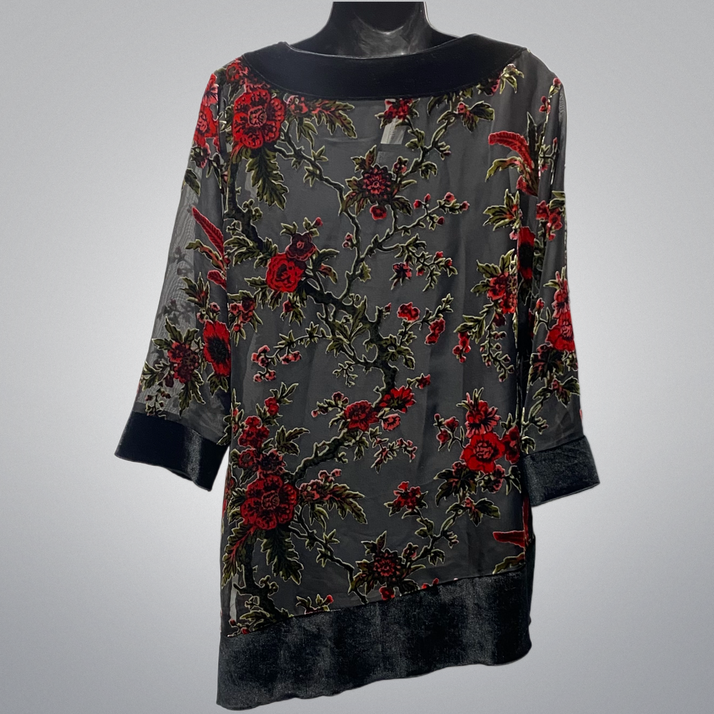 Asymmetrical Floral Velvet Top