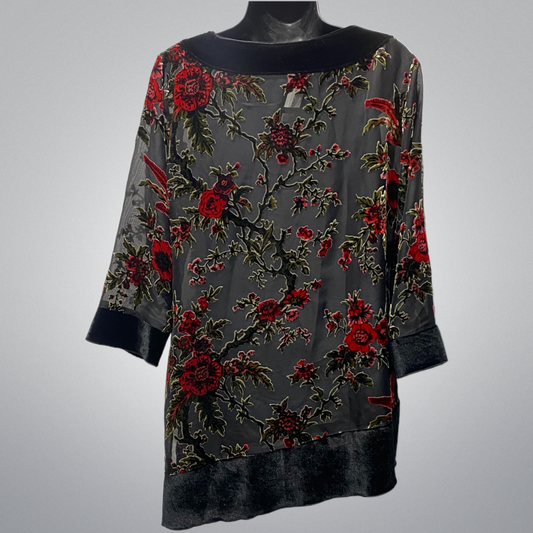 Asymmetrical Floral Velvet Top