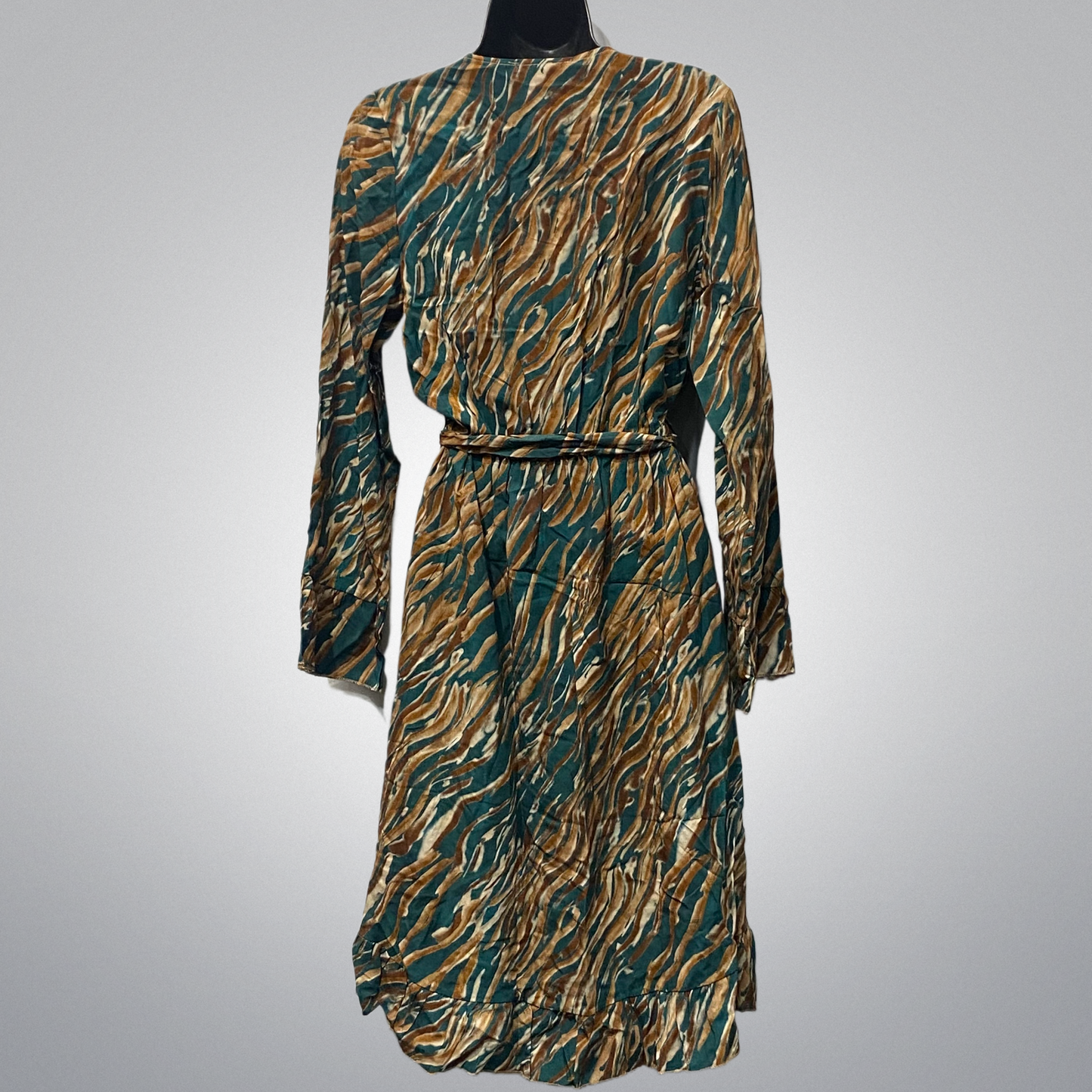 Lightweight Belted Dress With Front Ruffle