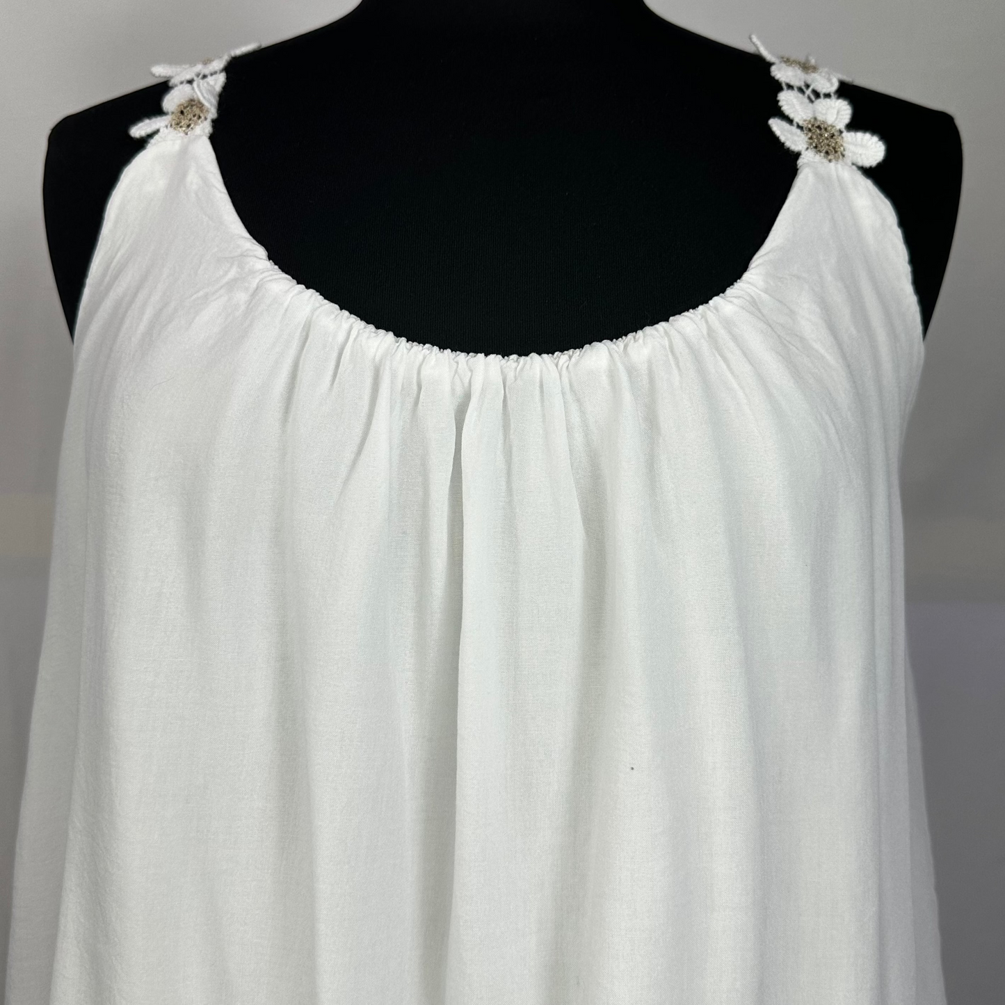 Layered Italian Blouse With Floral Straps Sleeveless Top