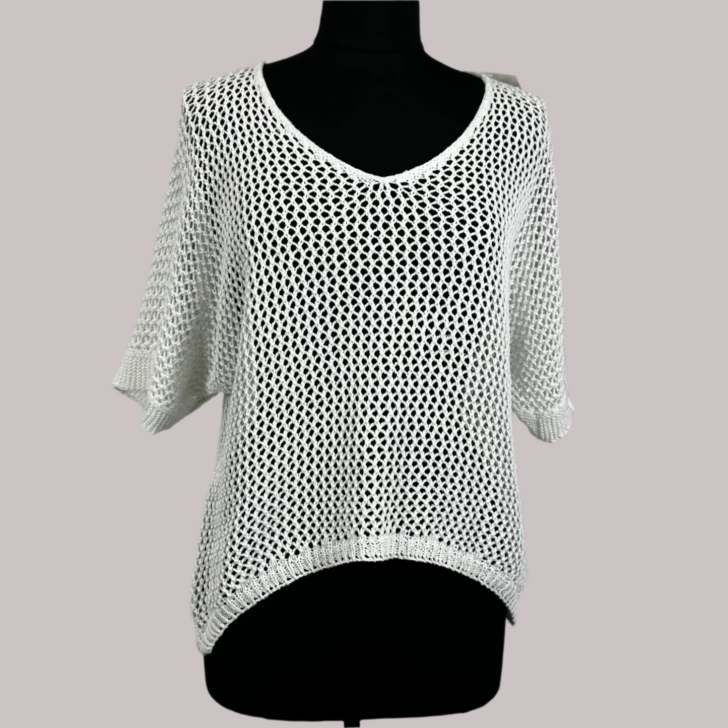 Pure Italian Cotton Crocheted Short Sleeve Top