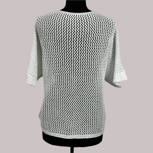 Pure Italian Cotton Crocheted Short Sleeve Top