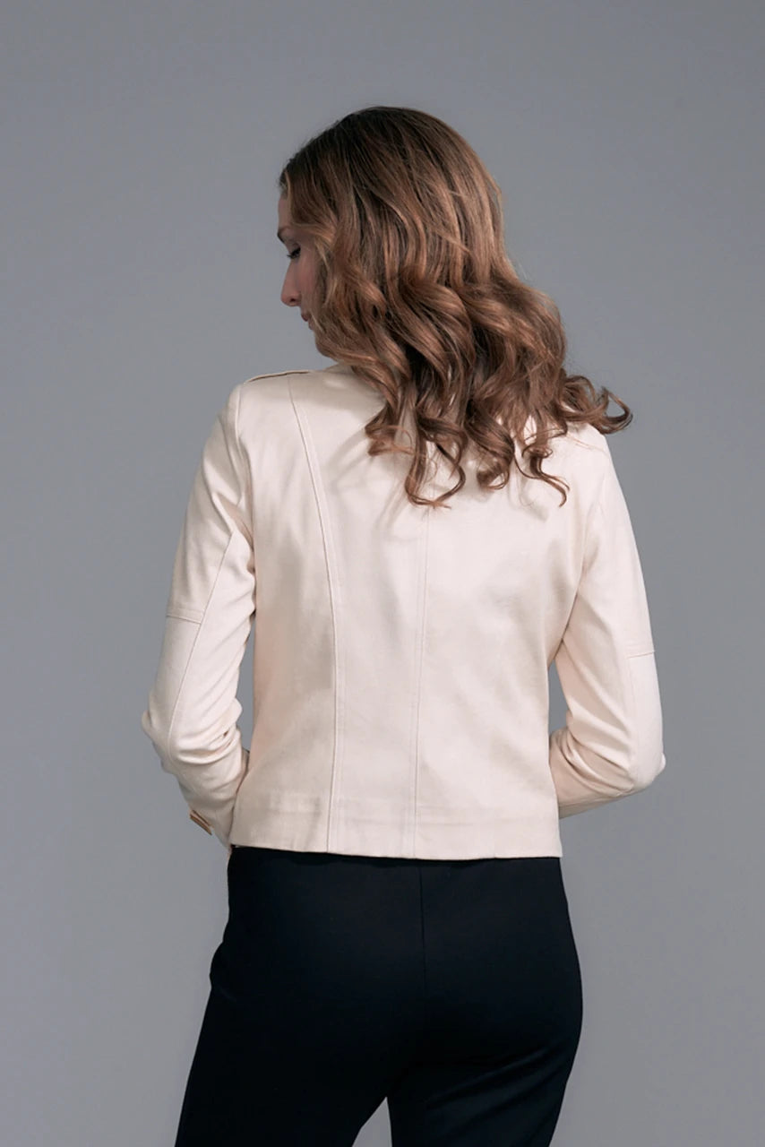 Leopard Trim Vegan Leather Jacket