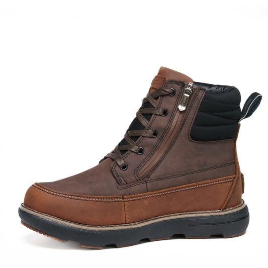 Double Zipper Brown Leather Winter Boots