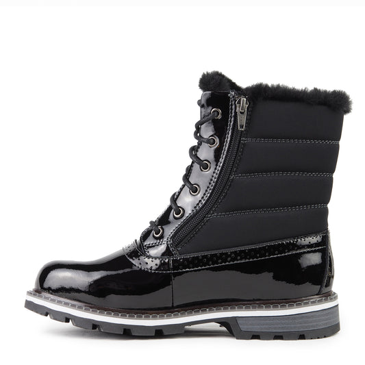 Black Patent Leather Double Zipper Women's Winter Boots