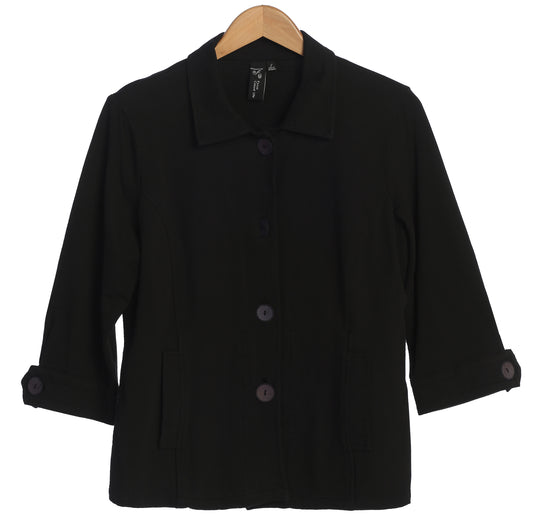 Black Cotton Jacket with Painted Coconut Buttons