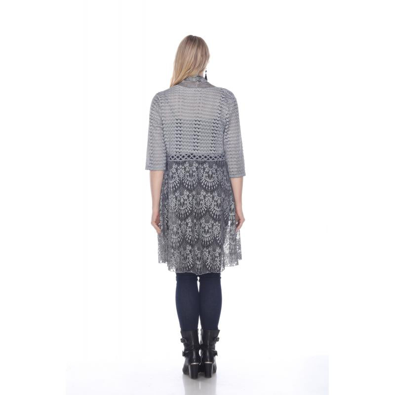 Grey Lace Open Front Cardigan