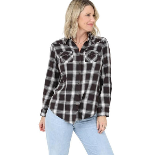 Pled Embellished Shirt with Paisley Printed Back