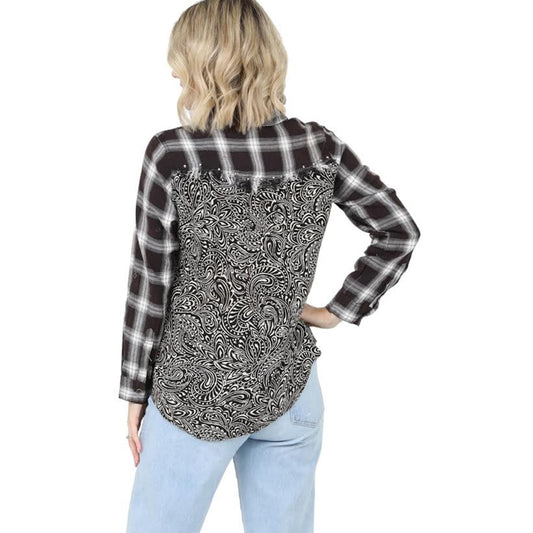 Pled Embellished Shirt with Paisley Printed Back