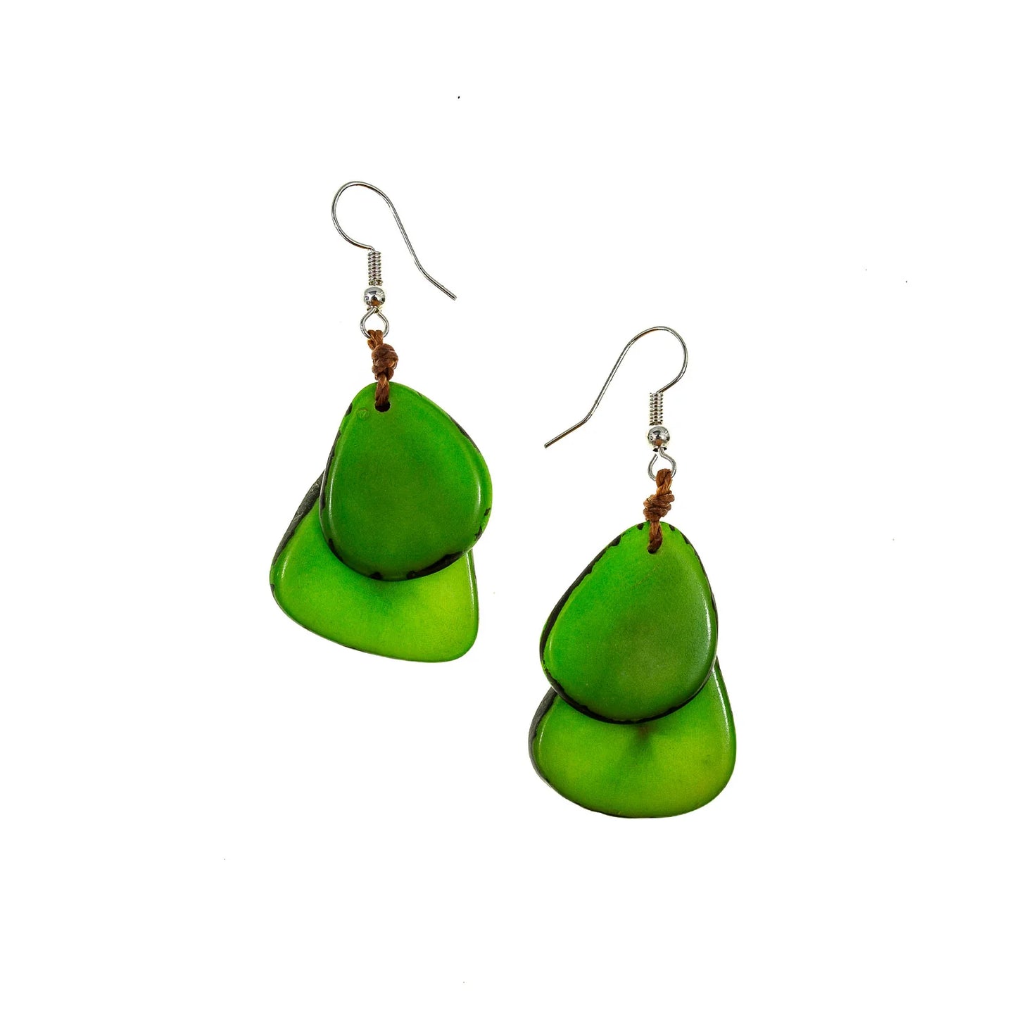 Double Tagua Slice Drop Earrings