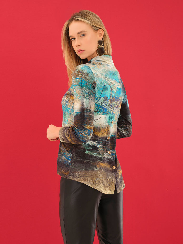 Button-Back Abstract Art Top