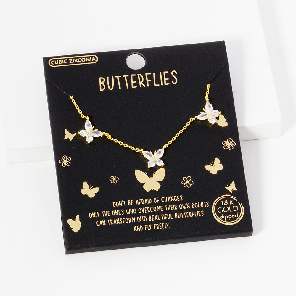 18K Gold Dipped Cubic Zirconia Butterflies Necklace