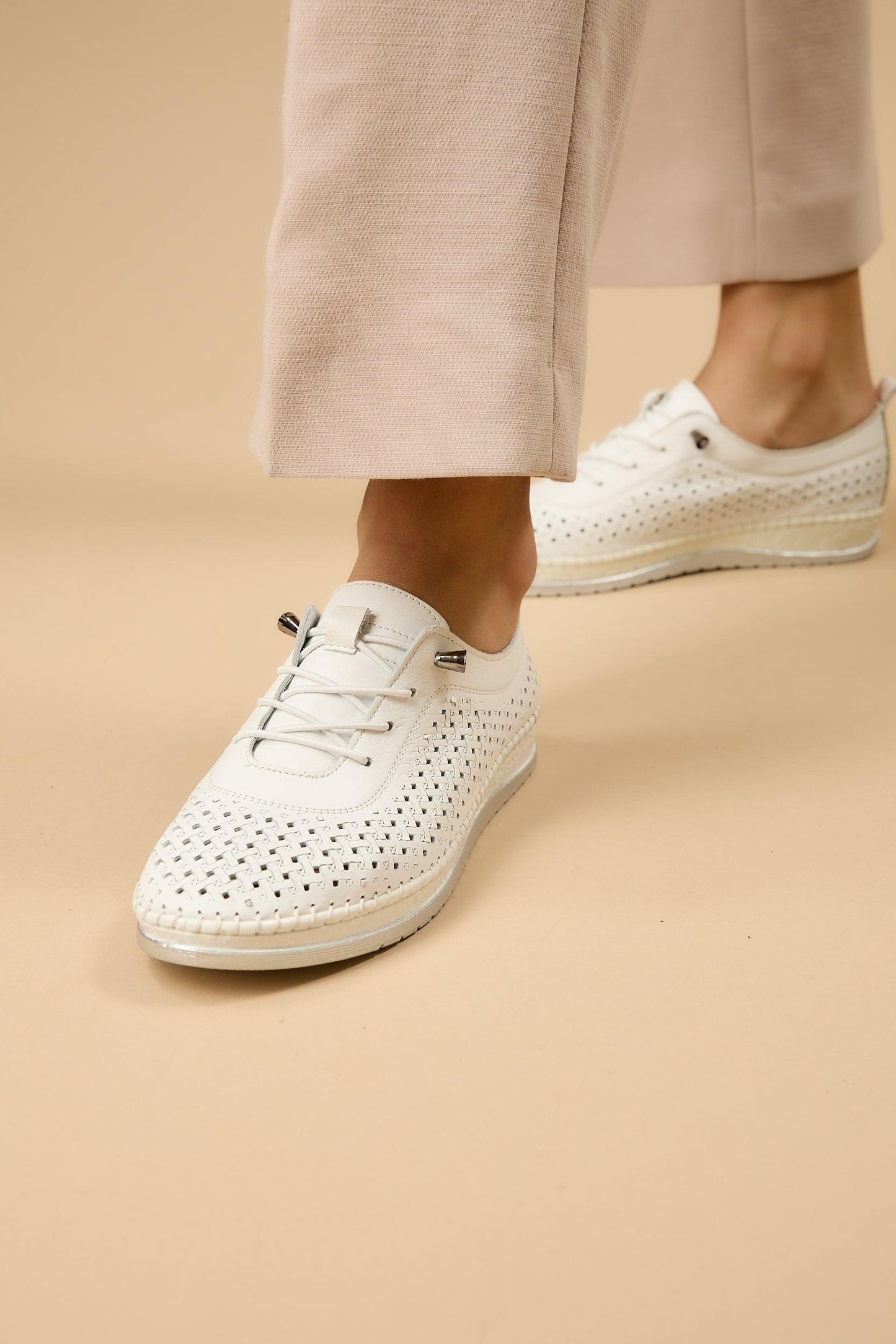 White Leather Handcrafted Walking Shoes