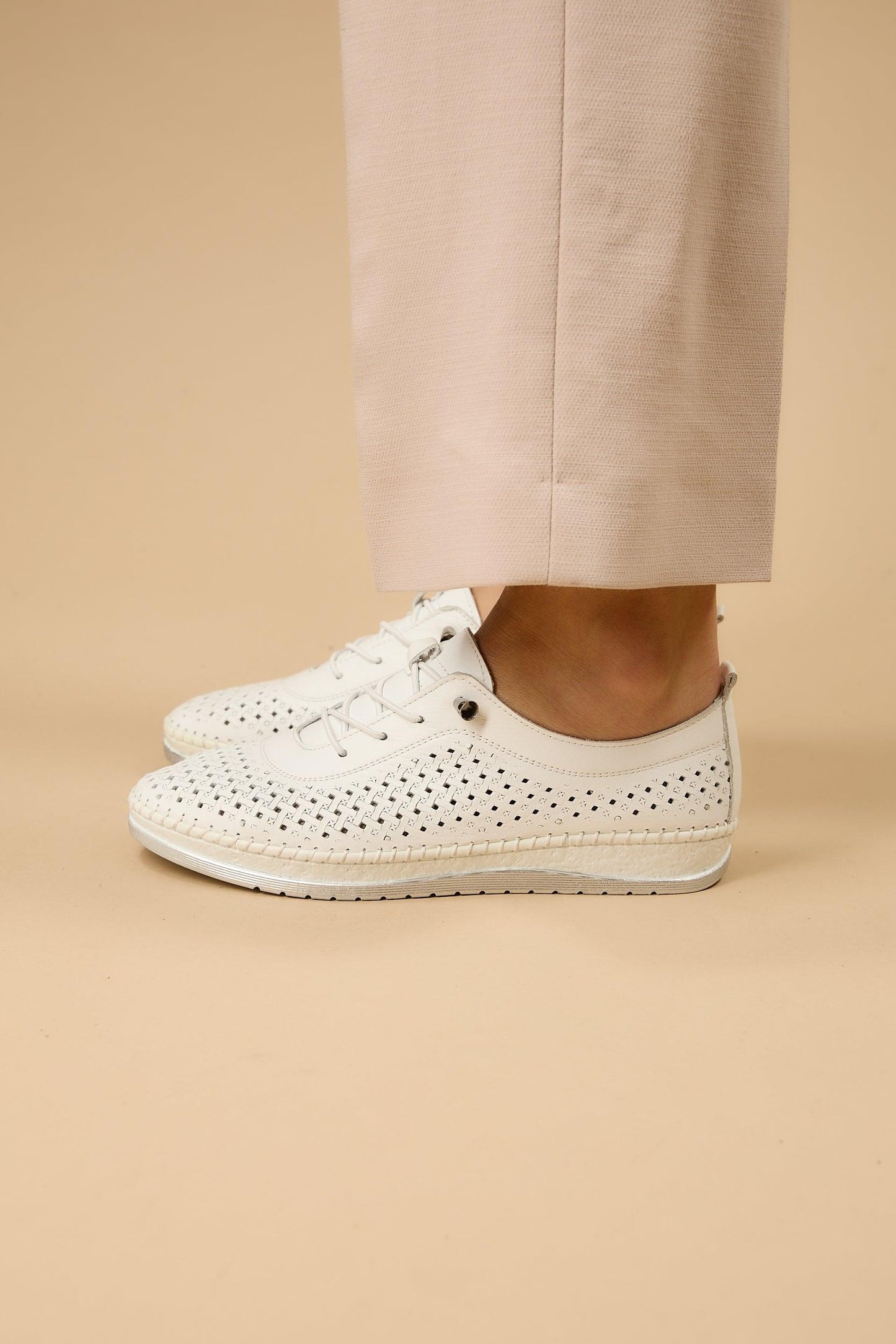 White Leather Handcrafted Walking Shoes