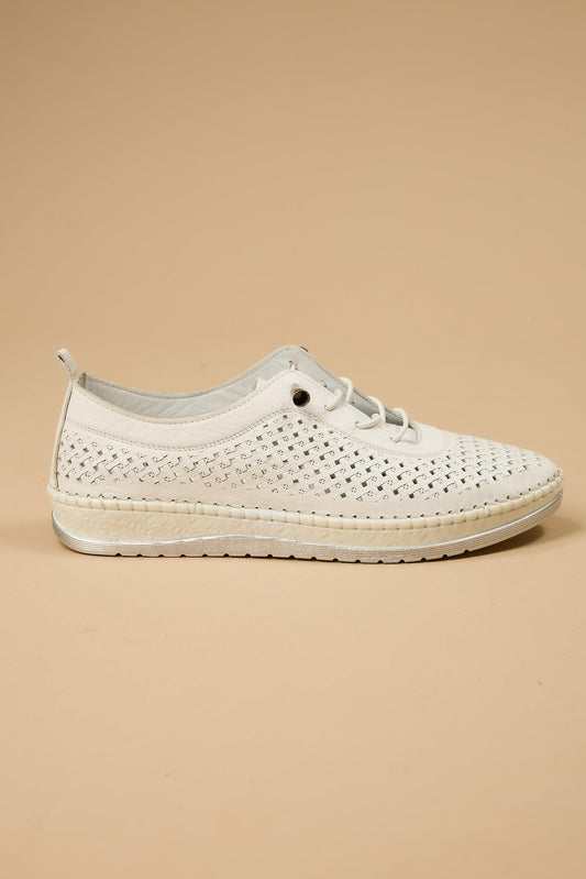 White Leather Handcrafted Walking Shoes