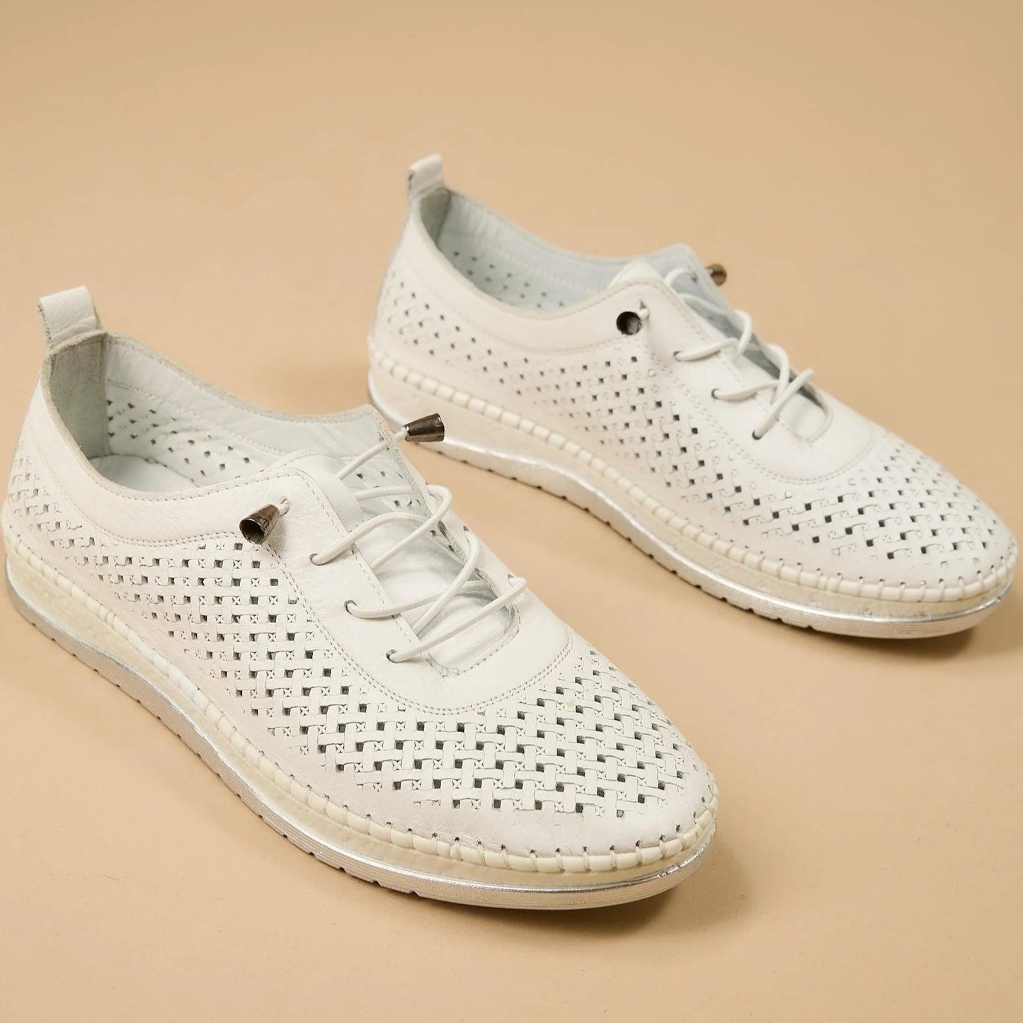 White Leather Handcrafted Walking Shoes