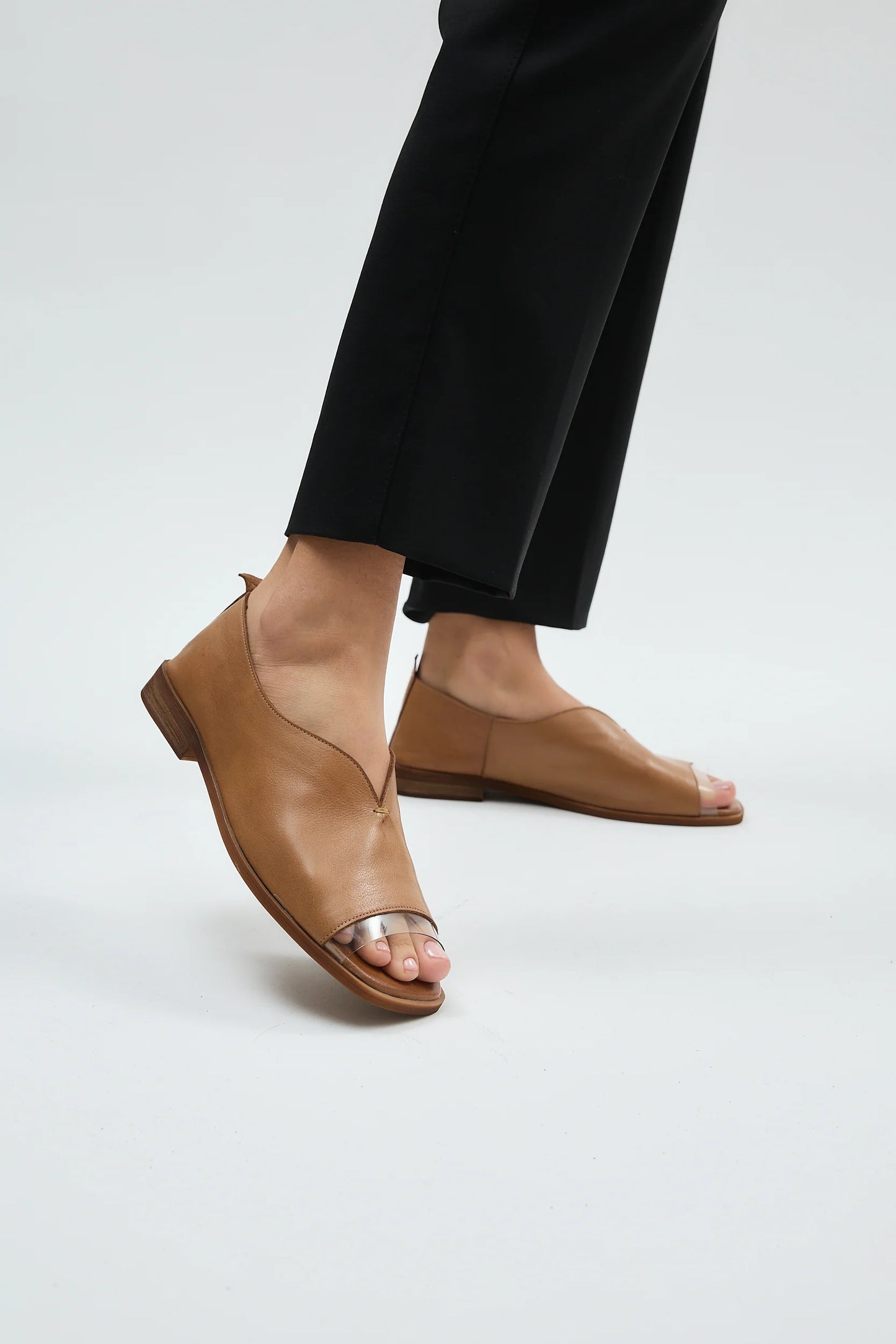 Slip On Peep-Toe Handcrafted Leather Flats