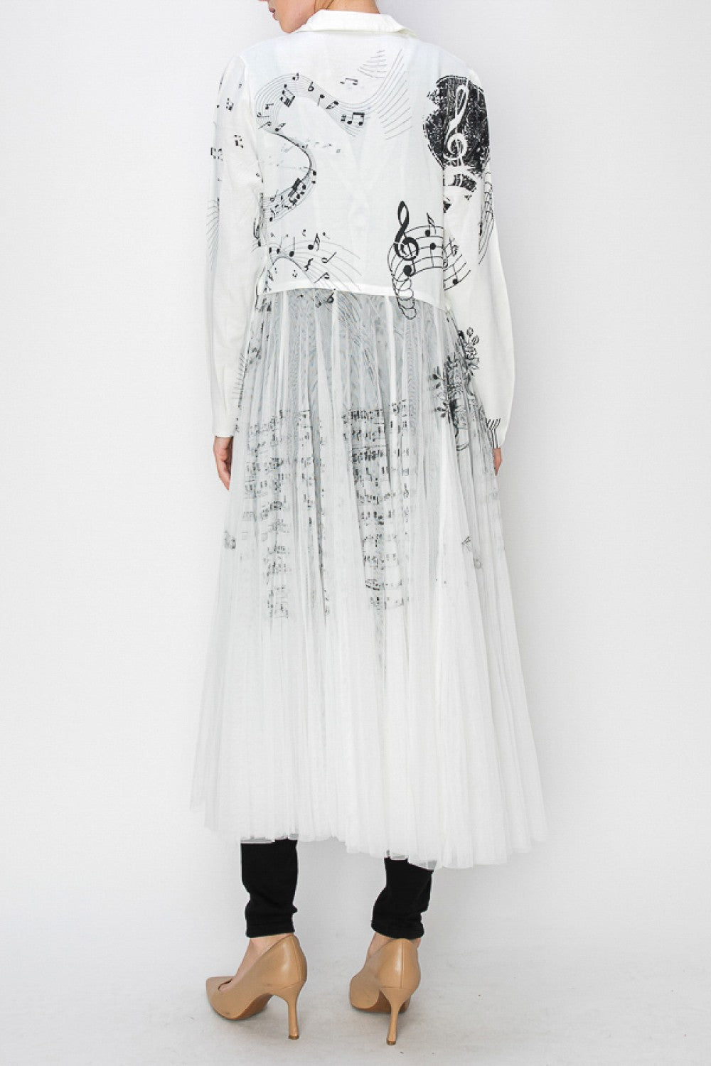 Musical Note Blazer With Long Mesh Layer