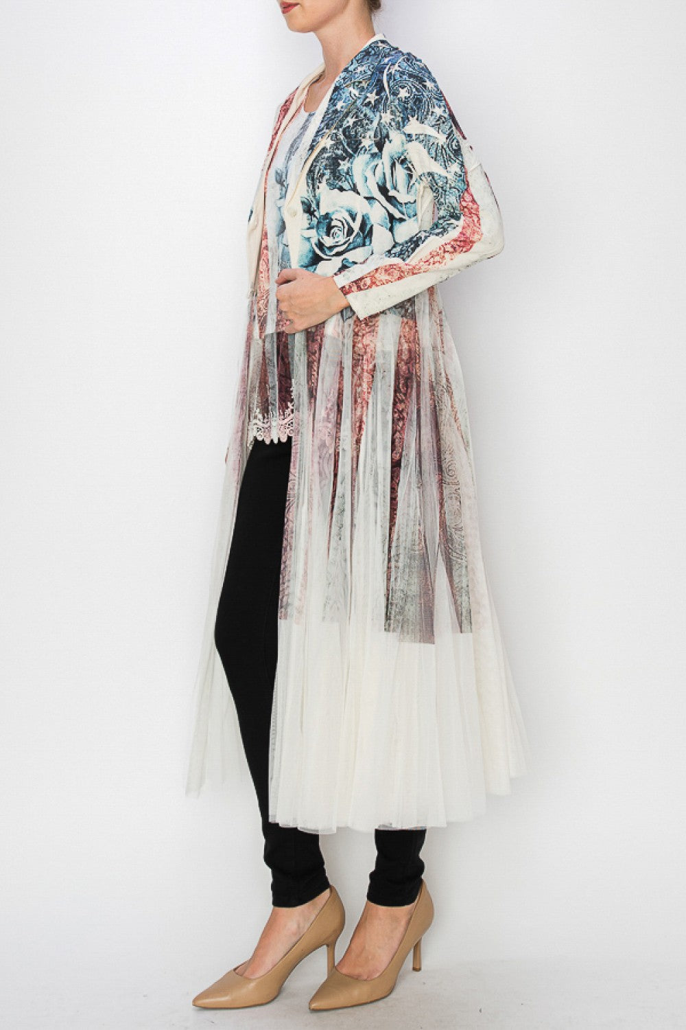 Americana Print Mesh Duster Jacket