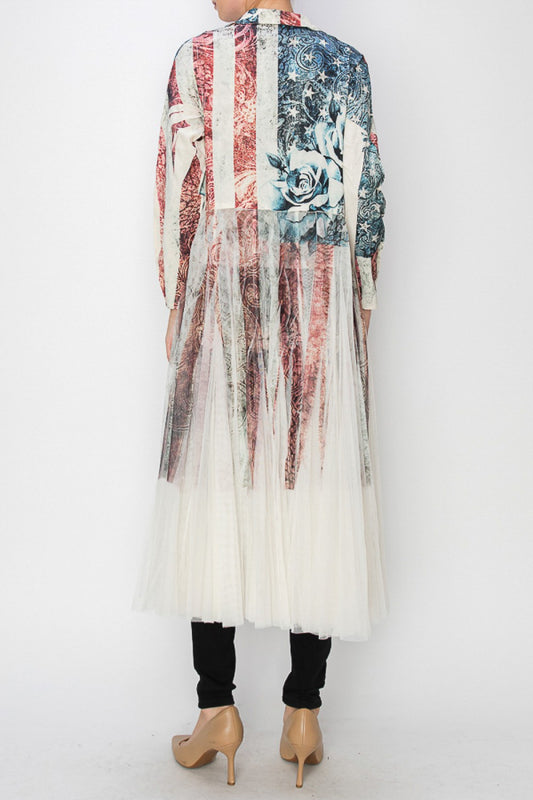 Americana Print Mesh Duster Jacket