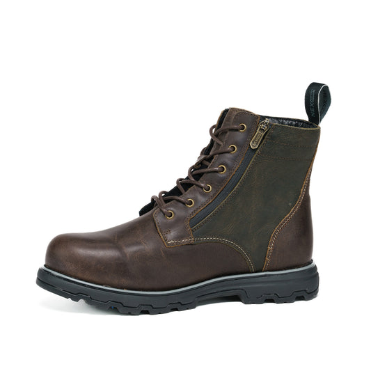 Brown & Olive Double Zipper Men's Winter Boots
