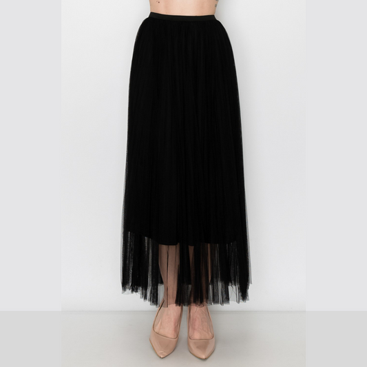 Black Double-Layer Mesh Skirt