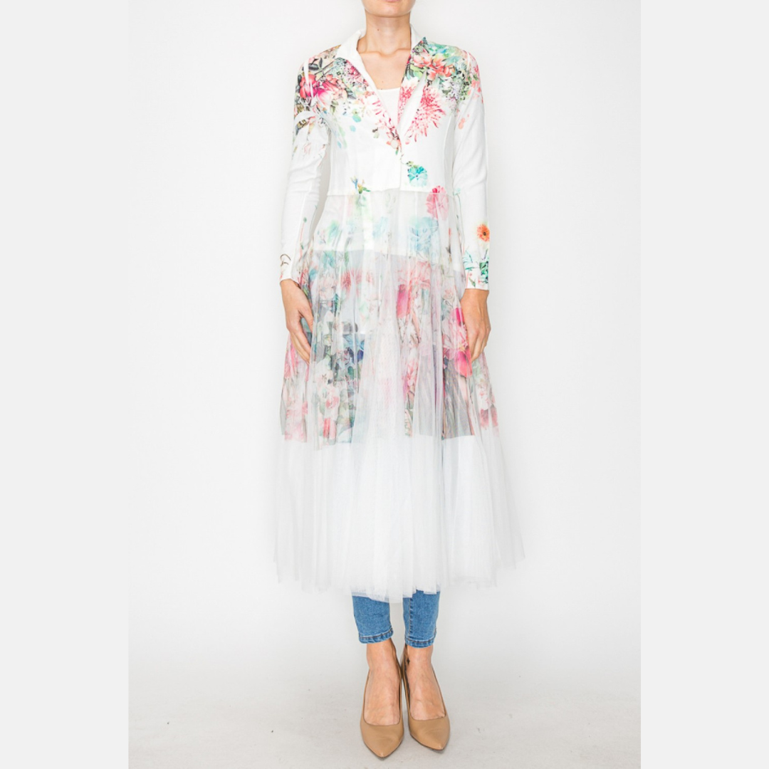 Floral Blazer With Long Mesh Layer