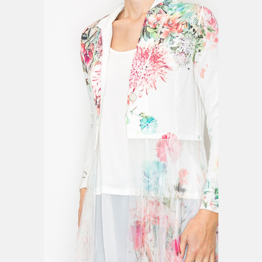 Floral Blazer With Long Mesh Layer