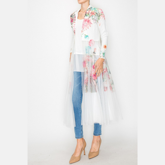 Floral Blazer With Long Mesh Layer