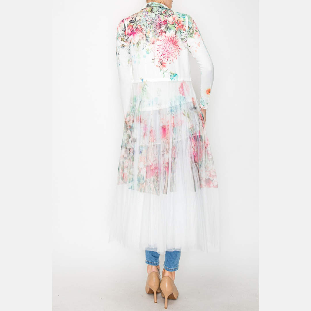 Floral Blazer With Long Mesh Layer
