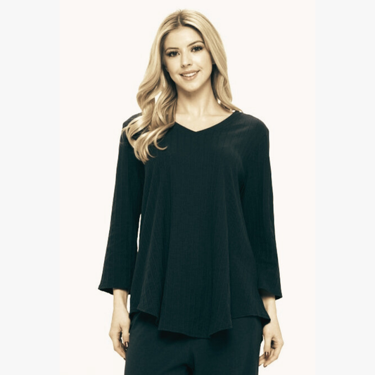 Black 100% Cotton V-Neck 3/4 Sleeve Top