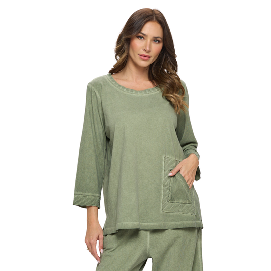3/4 Sleeve Tunic With Patchwork Detail