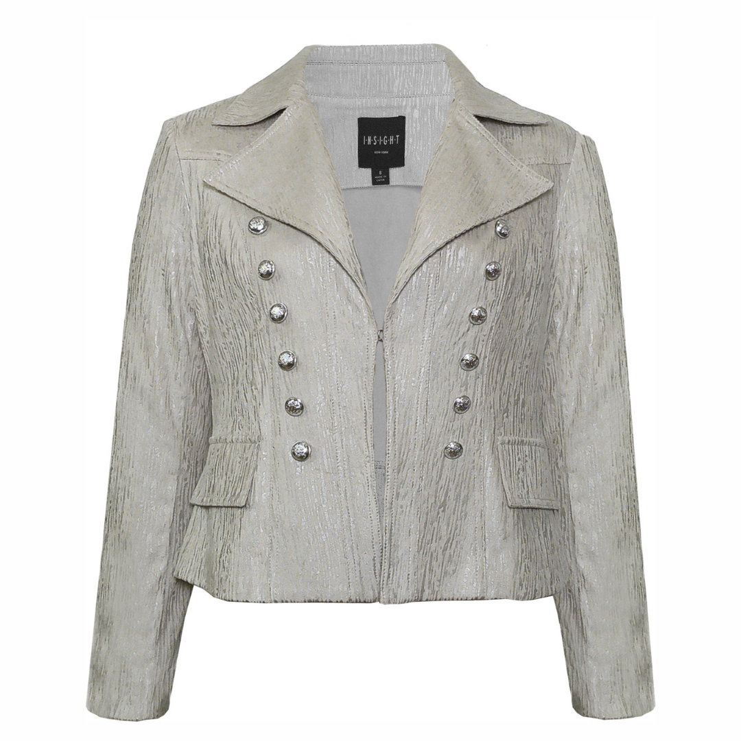 Silver Button-Trim Vegan Leather Jacket