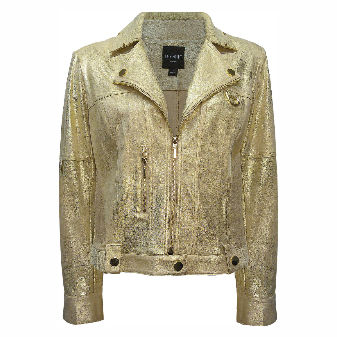Sweater Collar Metallic Gold Moto Jacket