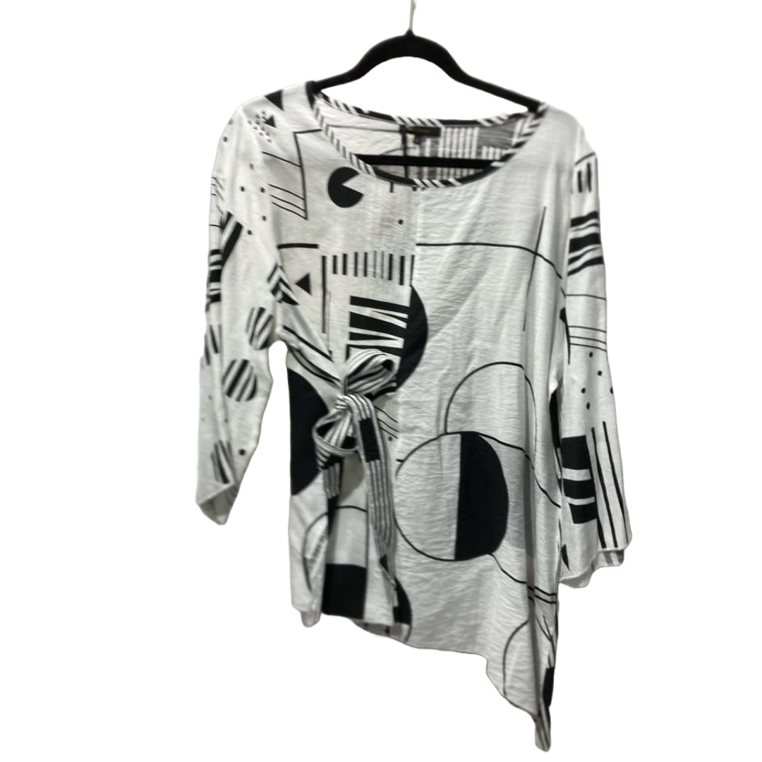 Black & White Abstract Print Shirt With Side Knot-Tie Detail