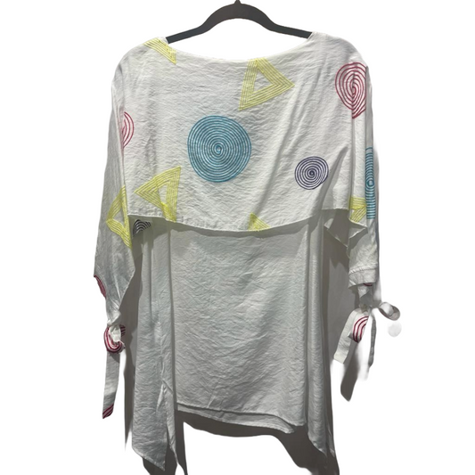 White Shirt Tie Sleeve Embroidered Circles
